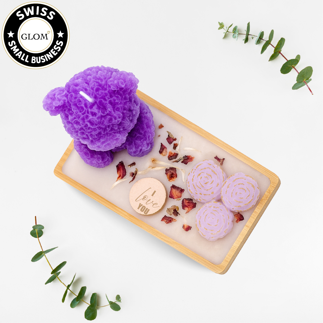 Peony & Teddy Candle Plate – Custom Message Tray