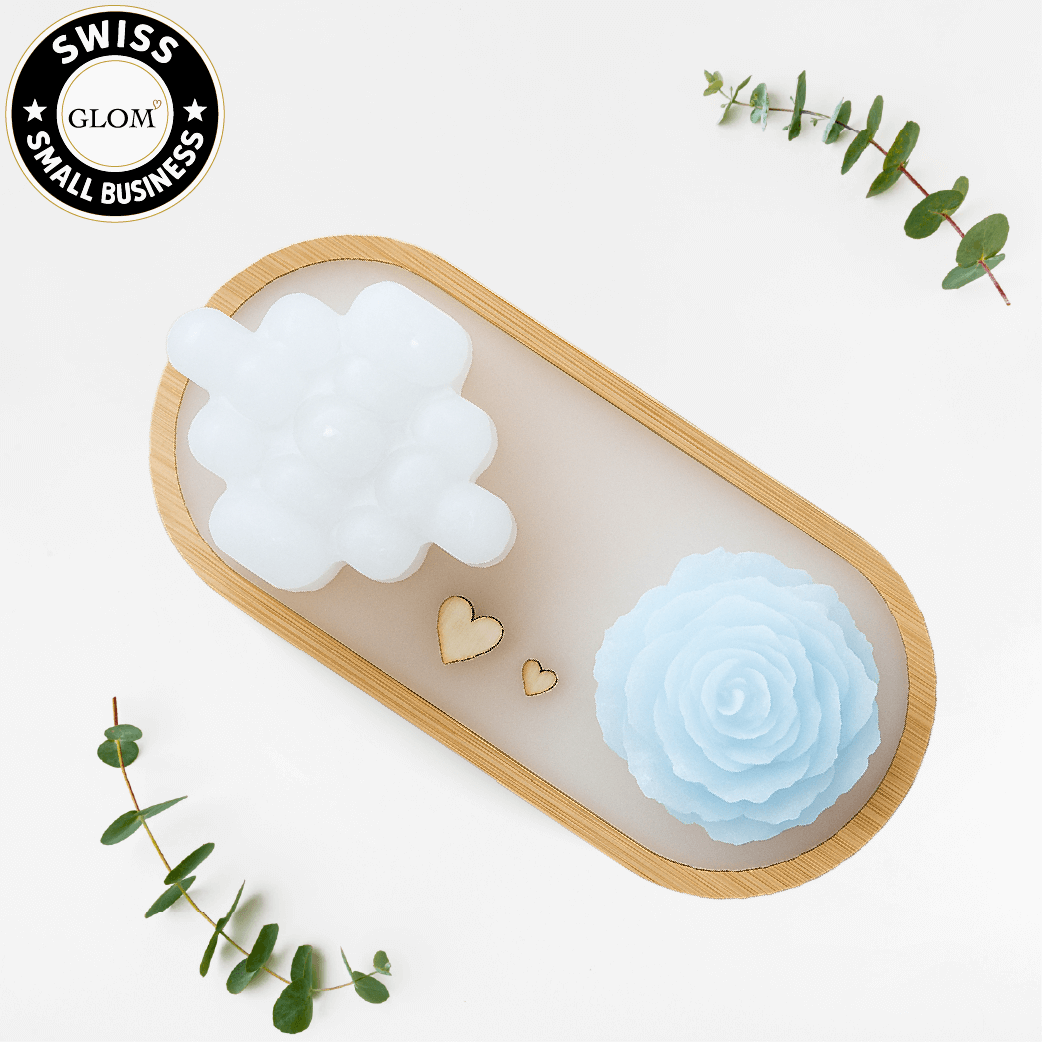 Plateau à bougies en forme de cœur, de bulle et de pivoine – Plateau gravé personnalisé