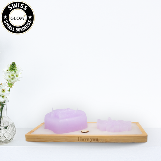 Heart & Daisy Candle Plate – Personalized Bamboo Tray
