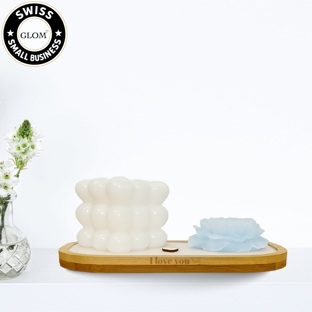 Heart Bubble & Peony Candle Plate – Custom Engraved Tray