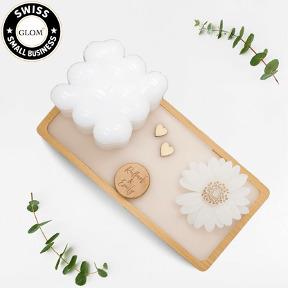 White Heart & Daisy Candle Plate – Personalized Wooden Tag