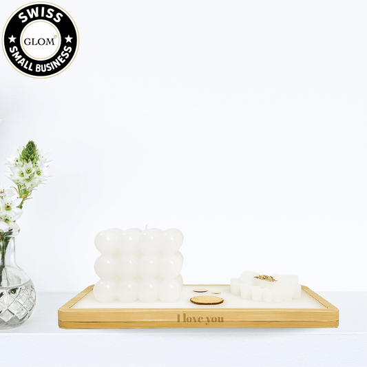 White Heart & Daisy Candle Plate – Personalized Wooden Tag