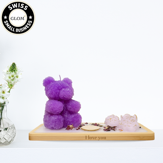 Peony & Teddy Candle Plate – Custom Message Tray
